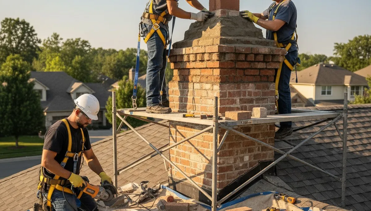 Greensboro, NC chimney repair for cracked mortar, flashing, and moisture damage on a siding service page